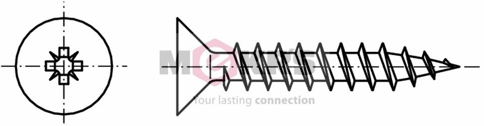 Chipboard screw, CSK head, POZIDRIVE, full thread; steel; zinc plated;  3 x 10